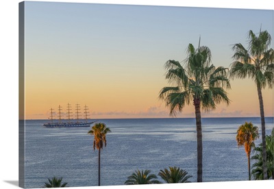 Sailing Cruiser Moored Off Coast, Cannes, Alpes-Maritimes, French Riviera, France