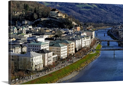Salzach River and Kapuzinerberg Hill, Salzburg, Austria