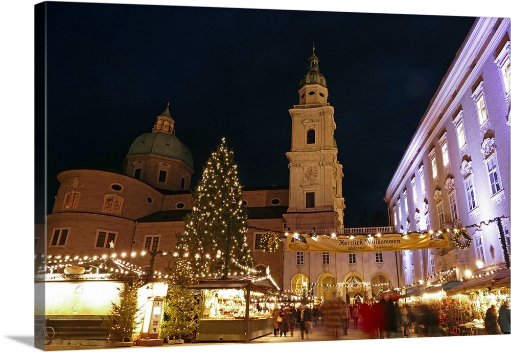 Salzburg Cathedral and Chrismas Market at Residenzplatz Square, Salzburg, Austria