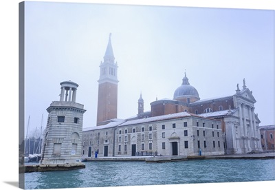 San Giorgio Maggiore in the mist on a cold winter morning after snow, Venice,  Italy