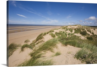 Sand dunes on beach, Formby Beach, Lancashire, England