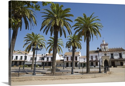Sand streets and brotherhood houses, El Rocio, Huelva Province, Andalucia, Spain