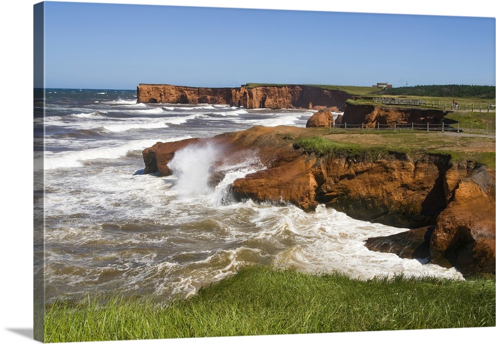 Sandstone cliffs of Belle-Anse, Cap aux Meules island, Magdalen Islands, Gulf of Saint Lawrence, Quebec province, Canada, ...
