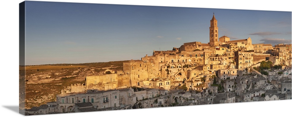 Sasso Barisano and cathedral at sunset, UNESCO World Heritage Site, Matera, Basilicata, Puglia, Italy, Europe