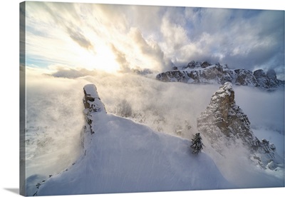Sella Covered With Snow, Puez-Odle Nature Park, Gardena Pass, Dolomites, Italy