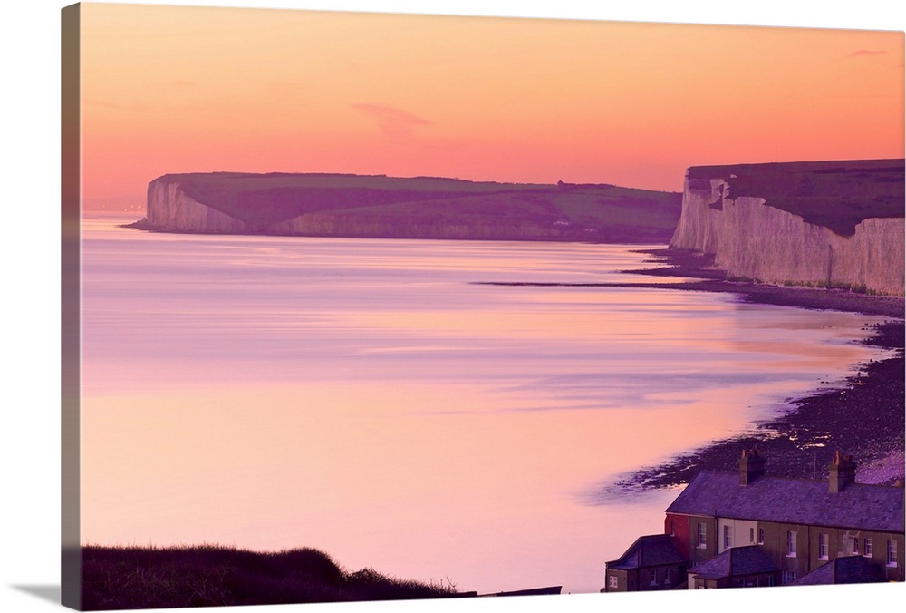 Seven Sisters at sunset, South Downs National Park, East Sussex, England, UK
