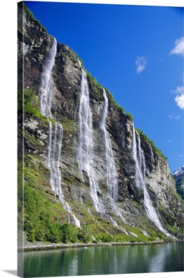 Seven Sisters Falls as seen from ferry, Geiranger Fjord, Norway