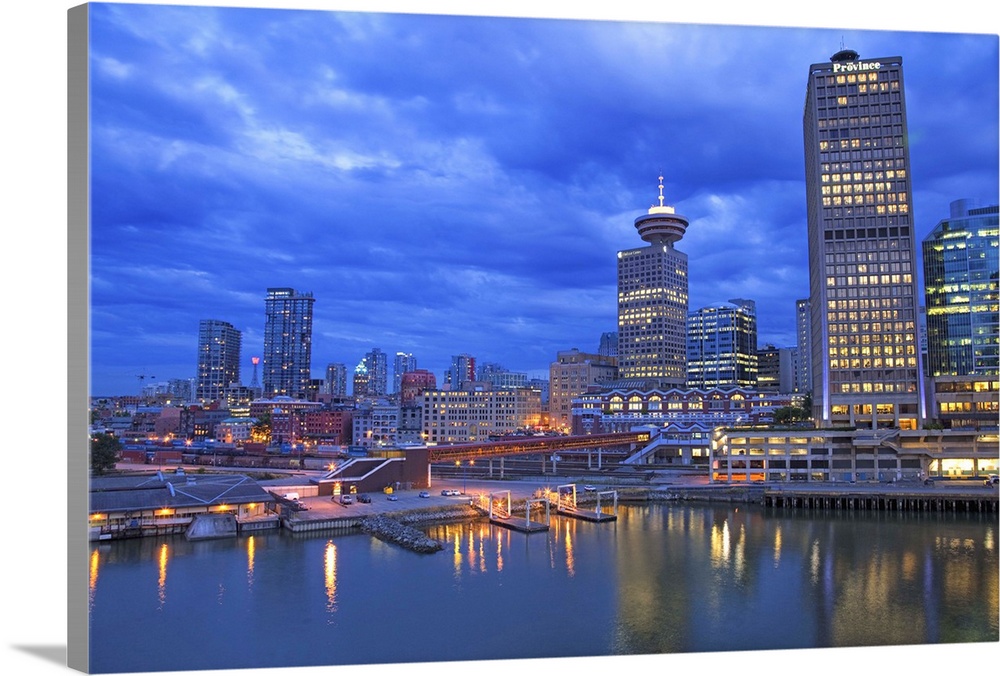 Skyline and the waterfront in the evening, Vancouver, Canada