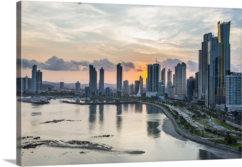 Skyline of Panama City at sunset, Panama City, Panama