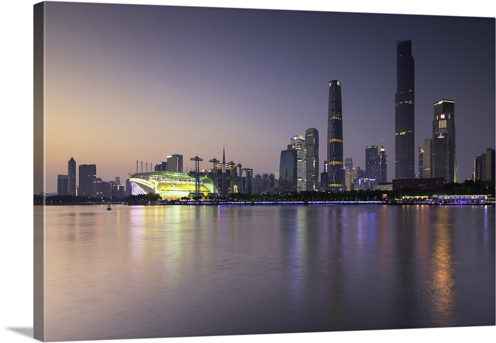 Skyline of Tianhe at dusk, Guangzhou, Guangdong, China