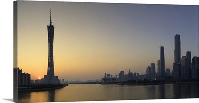 Skyline of Tianhe at sunset, Guangzhou, Guangdong, China