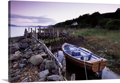 Small boat and house, Loch Fyne, Argyll, Scotland, United Kingdom