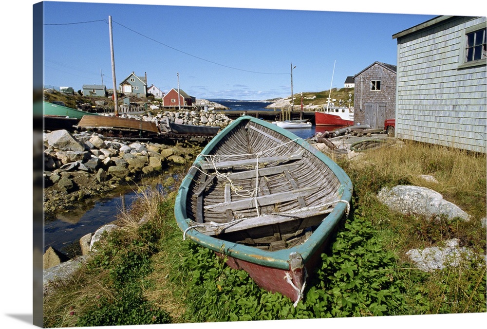 Small boat on land in the lobster fishing community, Nova Scotia, Canada