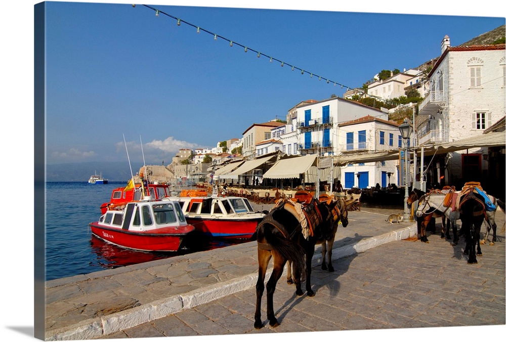 Small boats in the harbour of the island of Hydra, Greek Islands, Greece