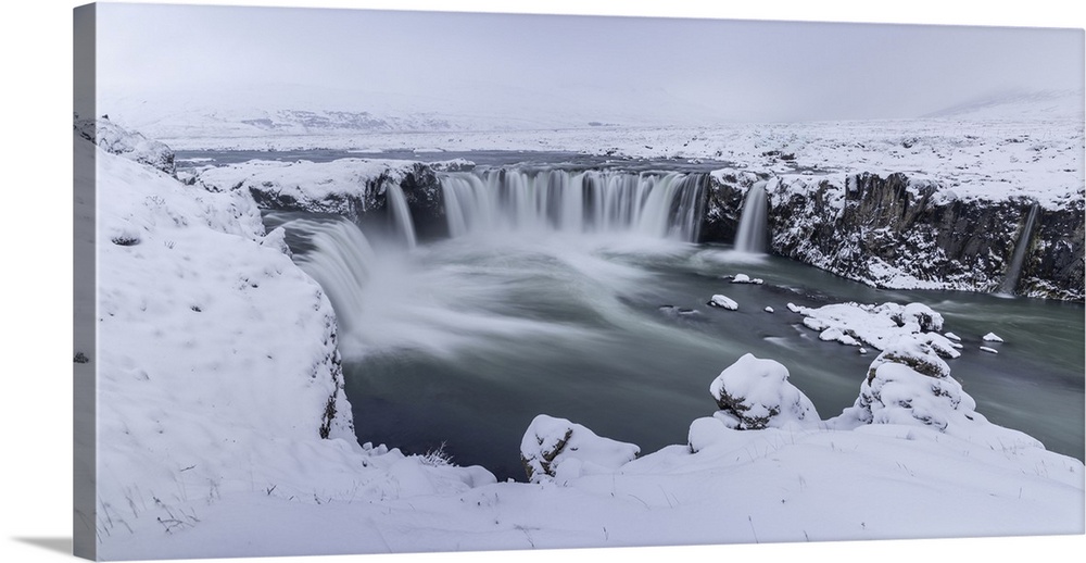 Snow covered Godafoss waterfall in northern Iceland, Polar Regions