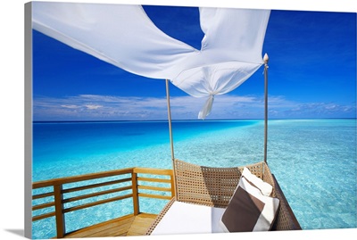 Sofa on tropical beach, Maldives, Indian Ocean, Asia