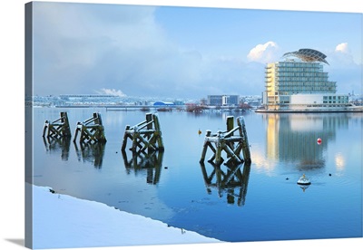 St. David's Hotel and Spa in snow, Cardiff, Bay, Wales