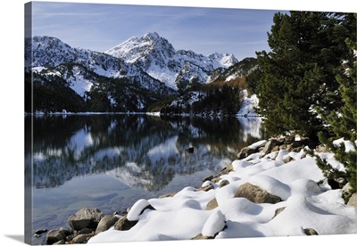St. Maurici Lake peaks of Aigues Tortes National Park, Pyrenees, Catalonia, Spain