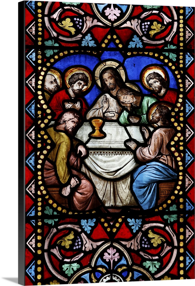 Stained glass window of the Last Supper, Saint-Samson cathedra, Dol-de-Bretagne, Ille-et-Vilaine, Brittany, France, Europe