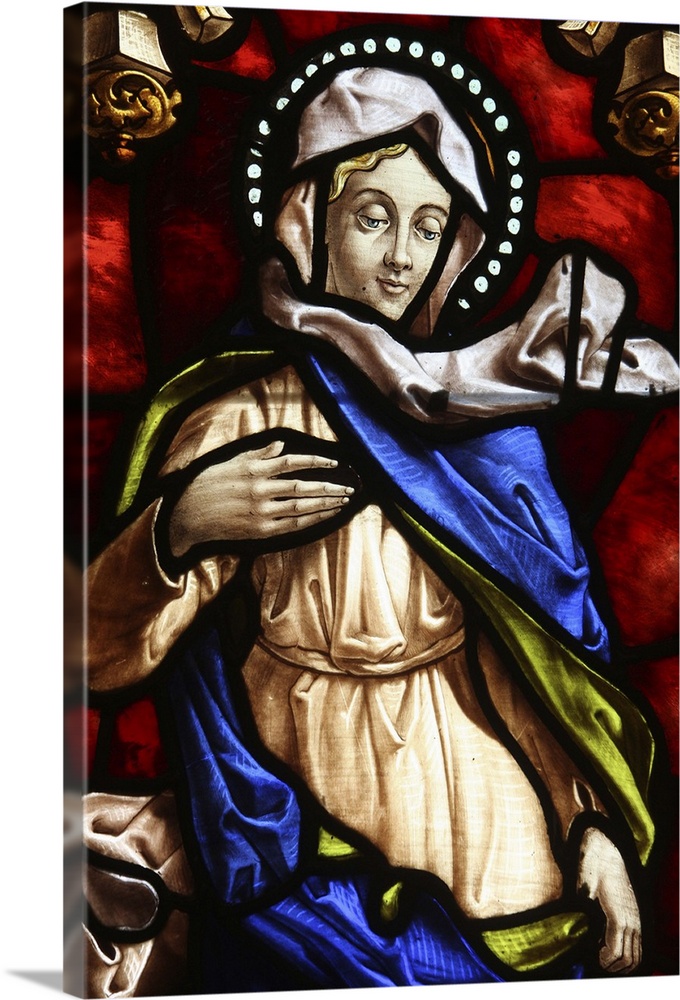 Stained glass of the Virgin Mary, San Jeronimo's church, Madrid, Spain