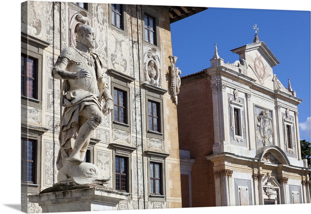Statue of Cosimo I, The Knight's Palace, and The Church of Saint Stephen of The Knights, Piazza dei Cavalieri, Pisa, Tusca...