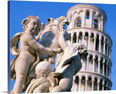 Statues in front of the Leaning Tower in Pisa, Tuscany, Italy