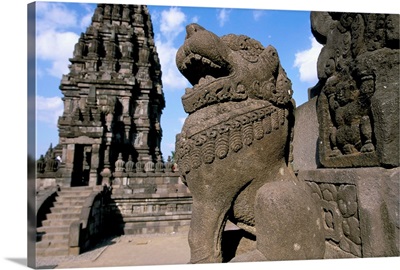 Stone lion, Candi Shiva Mahadeva complex, island of Java, Indonesia