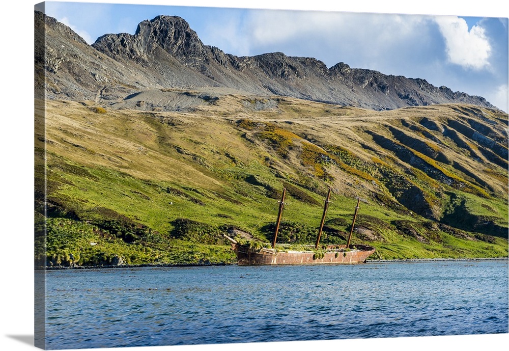 Stranded old whaling boat, Ocean Harbour, South Georgia, Antarctica, Polar Regions