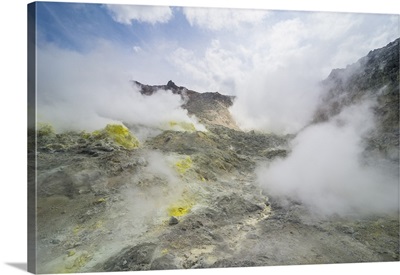 Sulphur pieces on Iozan active volcano area, Akan National Park, Hokkaido, Japan