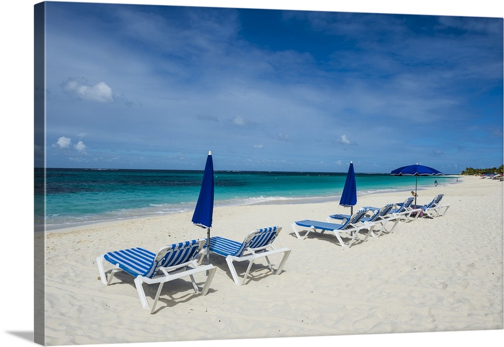 Sun loungers on world class Shoal Bay East beach, Anguilla, British Oversea territory, West Indies, Caribbean
