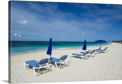 Sun loungers on Shoal Bay East beach, Anguilla, West Indies, Caribbean