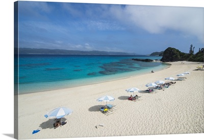 Sun shades on Furuzamami Beach, Zamami Island, Kerama Islands, Okinawa, Japan