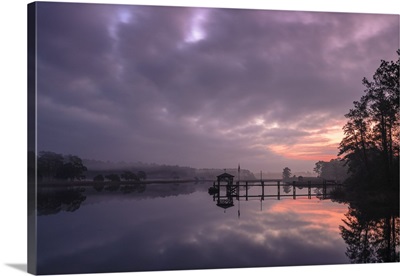 Sunrise and dock on intracoastal waterway, Calabash, North Carolina