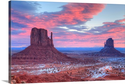 Sunrise at West and East Mitten Butte, Monument Valley Navajo Tribal Park, Utah