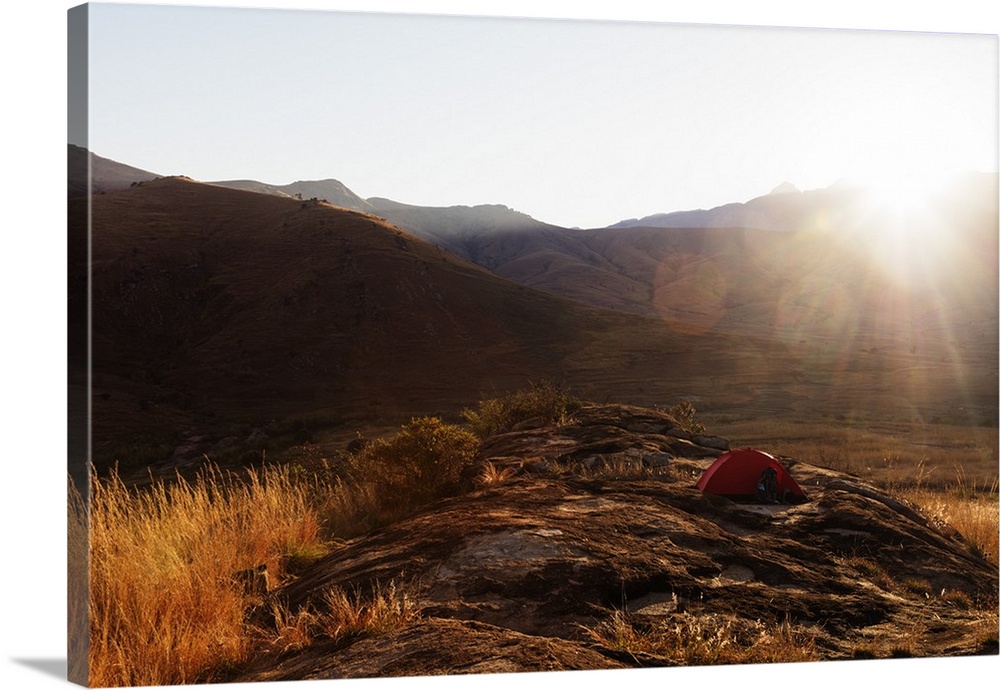 Sunrise on a tent, Tsaranoro Valley, Ambalavao, central area, Madagascar,  Africa