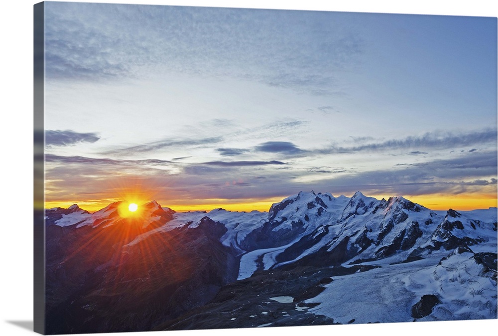 Sunrise view of Monte Rosa from The Matterhorn, Zermatt, Valais, Swiss Alps, Switzerland, Europe.