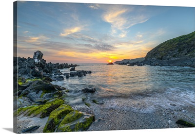 Sunset Over Atlantic, Combesgate Beach, Woolacombe, Devon, England, UK