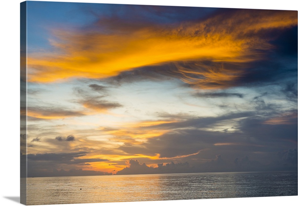 Sunset over the lagoon of Funafuti, Tuvalu, South Pacific