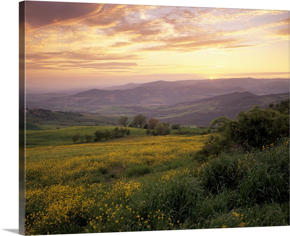Sunset over Val d'Orcia, near Castiglione d'Orcia, Tuscany, Italy
