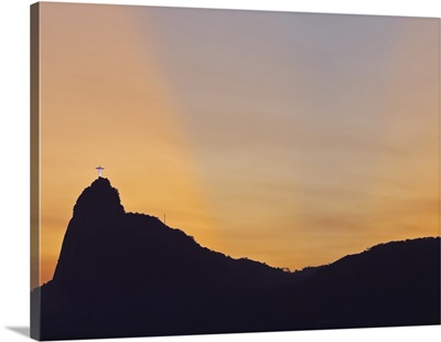 Sunset view of Christ the Redeemer statue and Corcovado Mountain, Rio de Janeiro, Brazil