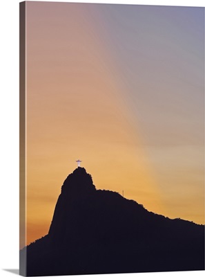 Sunset view of Christ the Redeemer statue and Corcovado Mountain, Rio de Janeiro, Brazil