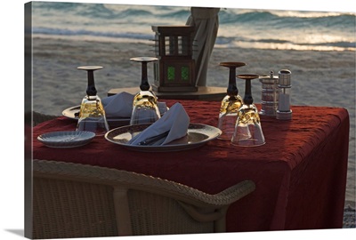 Table for two on the beach, Dubai, United Arab Emirates, Middle East