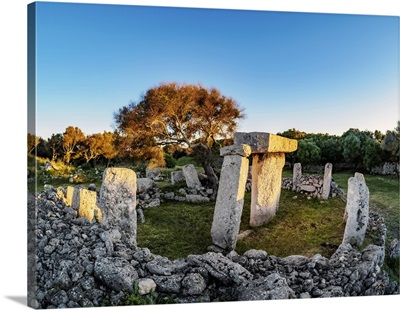 Talati De Dalt Archaeological Site At Sunset, Balearic Islands, Spain