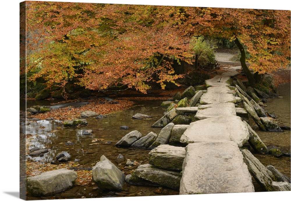 Tarr Steps, a clapper bridge crossing the River Barle on Exmoor, Somerset, England