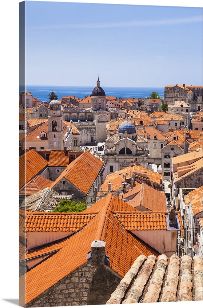 Terracotta tile rooftop view of Dubrovnik Old Town, Dubrovnik, Dalmatian Coast, Croatia