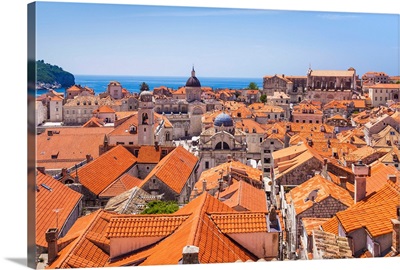 Terracotta tile rooftop view of Dubrovnik Old Town, Dubrovnik, Dalmatian Coast, Croatia