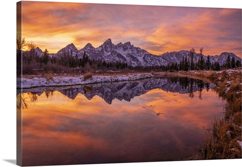 Teton Range In Snake River At Schwabacher's Landing, Grand Teton National  Park, Wyoming Solid-Faced Canvas Print