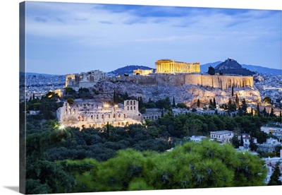 The Acropolis And The Parthenon At Night, Athens, Attica, Greece