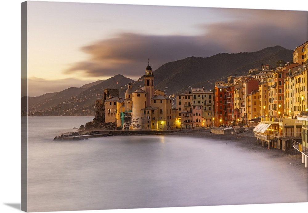 The beautiful village of Camogli during an autumn sunset, Camogli, Genova province, Liguria, Italy, Europe
