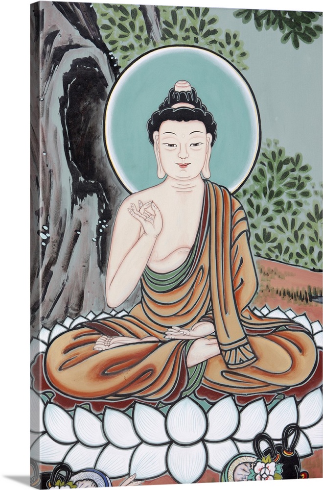 The Buddha teaching depicted in the Life of Buddha, Seoul, South Korea, Asia.
